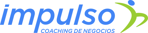 La imagen muestra el logotipo de Impulso Coaching de Negocios, presentando la palabra "impulso" en letras minúsculas de color azul y una figura abstracta de color verde en el lado derecho.